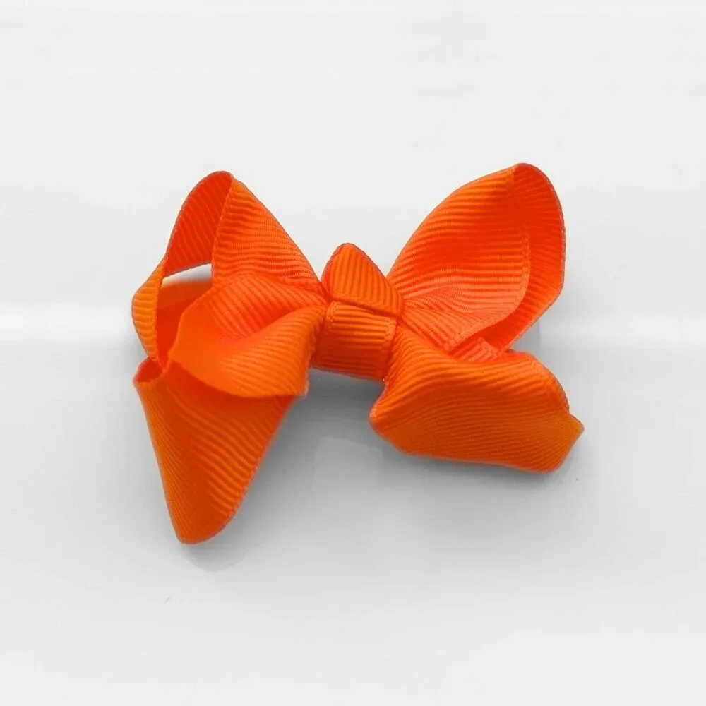 Set of 2 Pretty Girls Hair Bows Grosgrain Ribbon Kid Hair Clips Accessory Orange